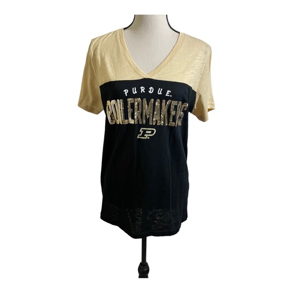 Perdue university college boilmaker T-shirt sequins V neck sports.size Large - Picture 5 of 7